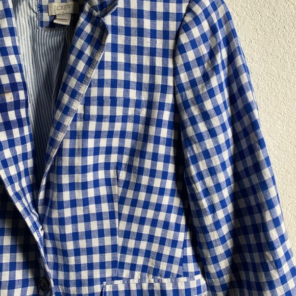 J.Crew Campbell Linen Blend Blue Gingham Check Preppy Academia Office Blazer 2 - Picture 5 of 16